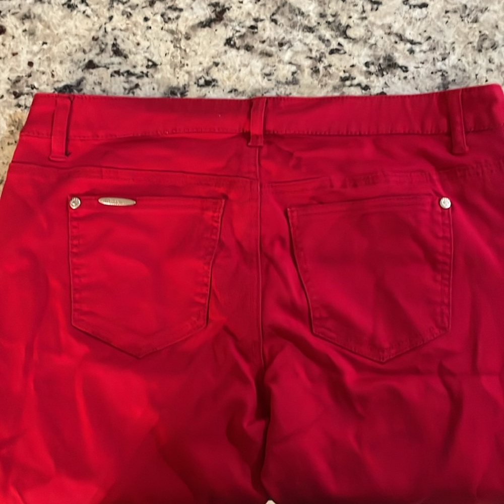 Celebrity Pink stretchy Bold Scarlet Red Jr SZ 13 Pants w silver logo plate EUC - Picture 10 of 13